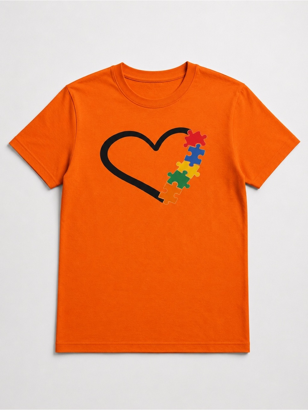 Autism Awareness Orange Puzzle Heart Graphic Tee